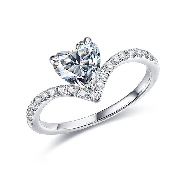 1.00ct Heart Moissanite Diamond Ring Engagement, 925 Sterling Silver