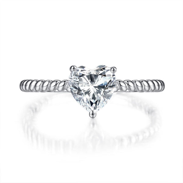 1.00ct Heart Moissanite Diamond Ring Engagement, 925 Sterling Silver