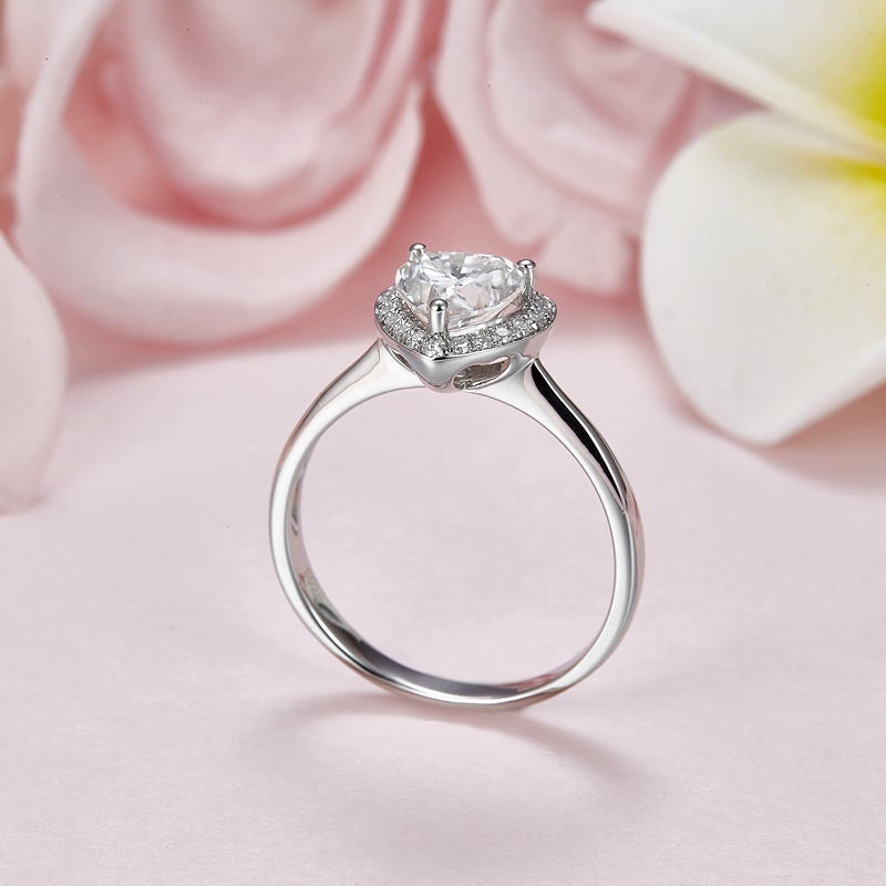 1.00ct Heart Moissanite Diamond Ring Engagement, 925 Sterling Silver
