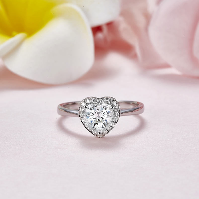 1.00ct Heart Moissanite Diamond Ring Engagement, 925 Sterling Silver