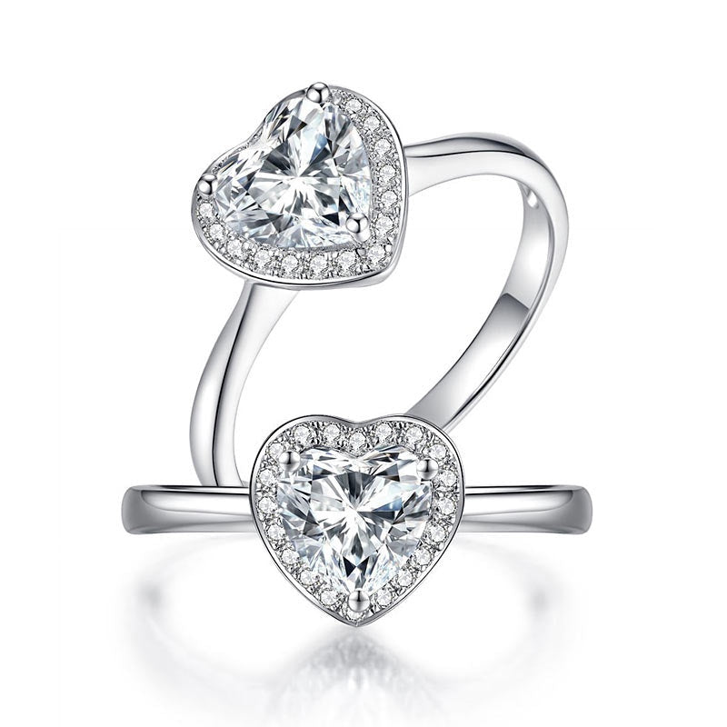 1.00ct Heart Moissanite Diamond Ring Engagement, 925 Sterling Silver