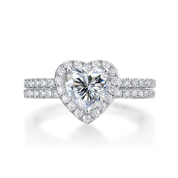 1.00ct Heart Cut Moissanite Diamond Ring Set, 925 Sterling Silver