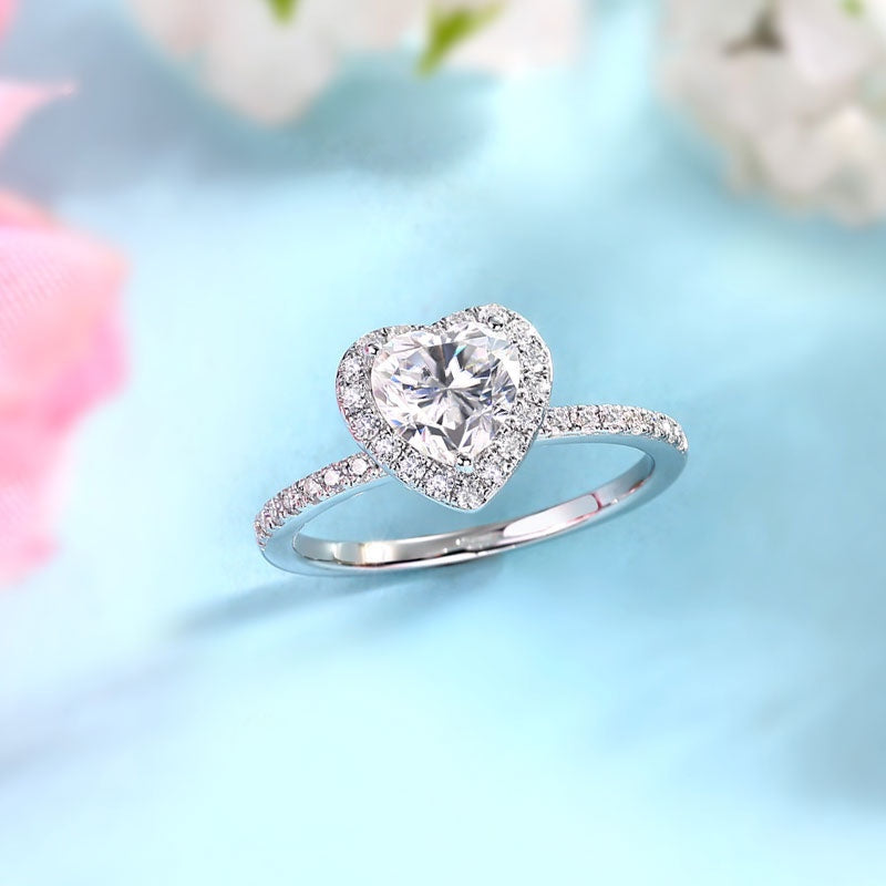 1.00ct Heart Cut Moissanite Diamond Ring Set, 925 Sterling Silver