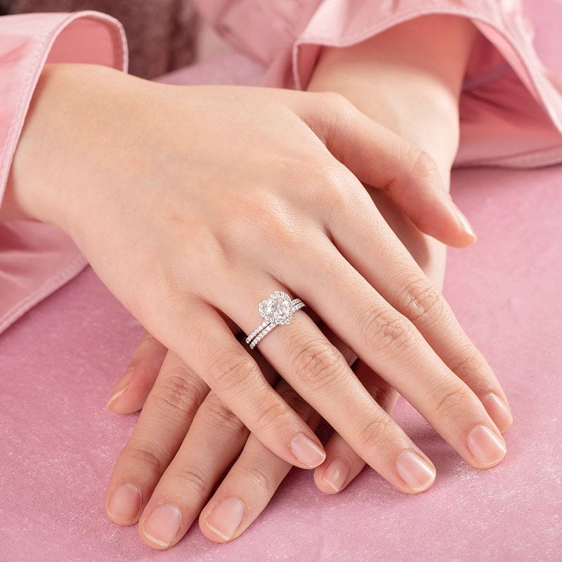 1.00ct Heart Cut Moissanite Diamond Ring Set, 925 Sterling Silver