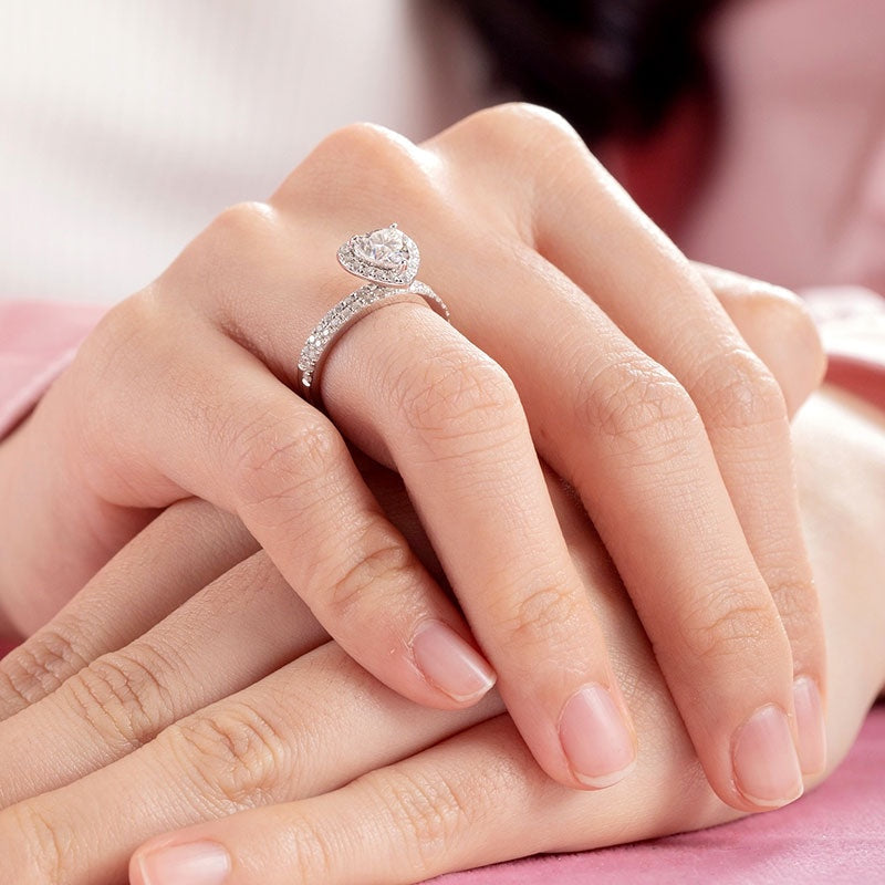1.00ct Heart Cut Moissanite Diamond Ring Set, 925 Sterling Silver