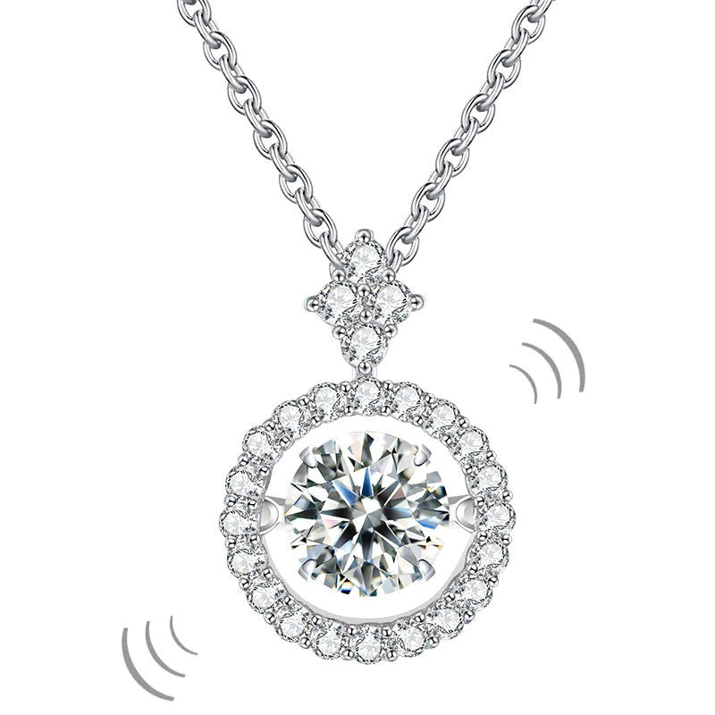 1.00ct Moissanite Dancing Stone Necklace, 925 Sterling Silver