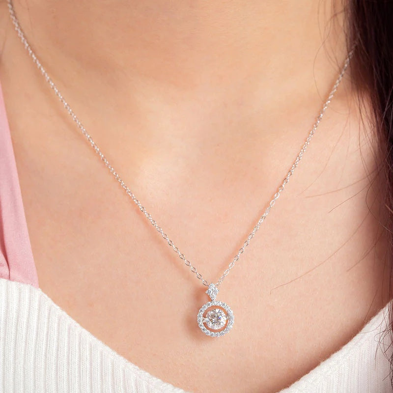 1.00ct Moissanite Dancing Stone Necklace, 925 Sterling Silver