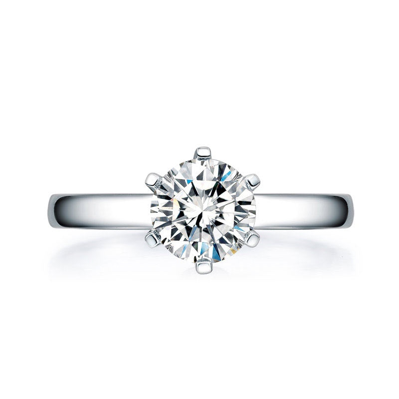 1.00ct Moissanite Diamond 6 Claw Engagement Ring, 925 Sterling Silver Ring