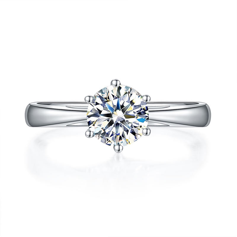 1.00ct Moissanite Diamond 6 Claw Engagement Ring, 925 Sterling Silver Ring