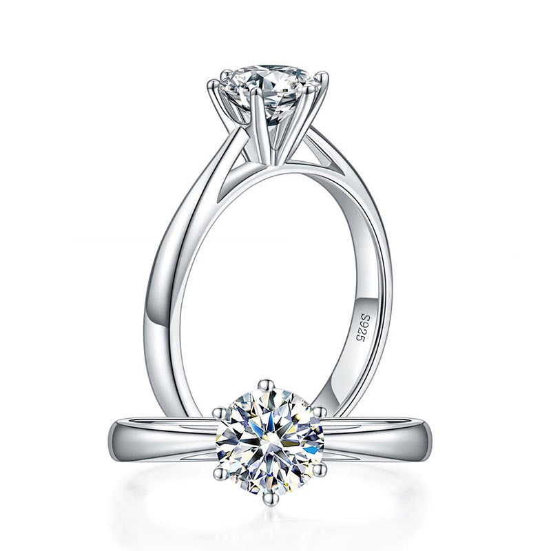 1.00ct Moissanite Diamond 6 Claw Engagement Ring, 925 Sterling Silver Ring