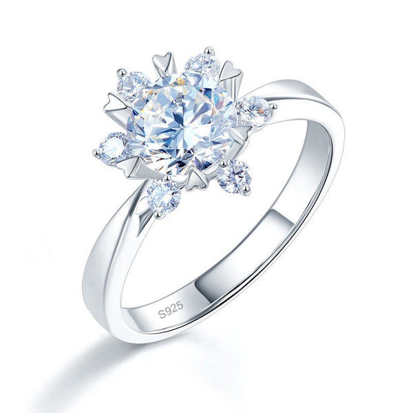 1.00ct Moissanite Diamond Flower Engagement Ring, 925 Sterling Silver