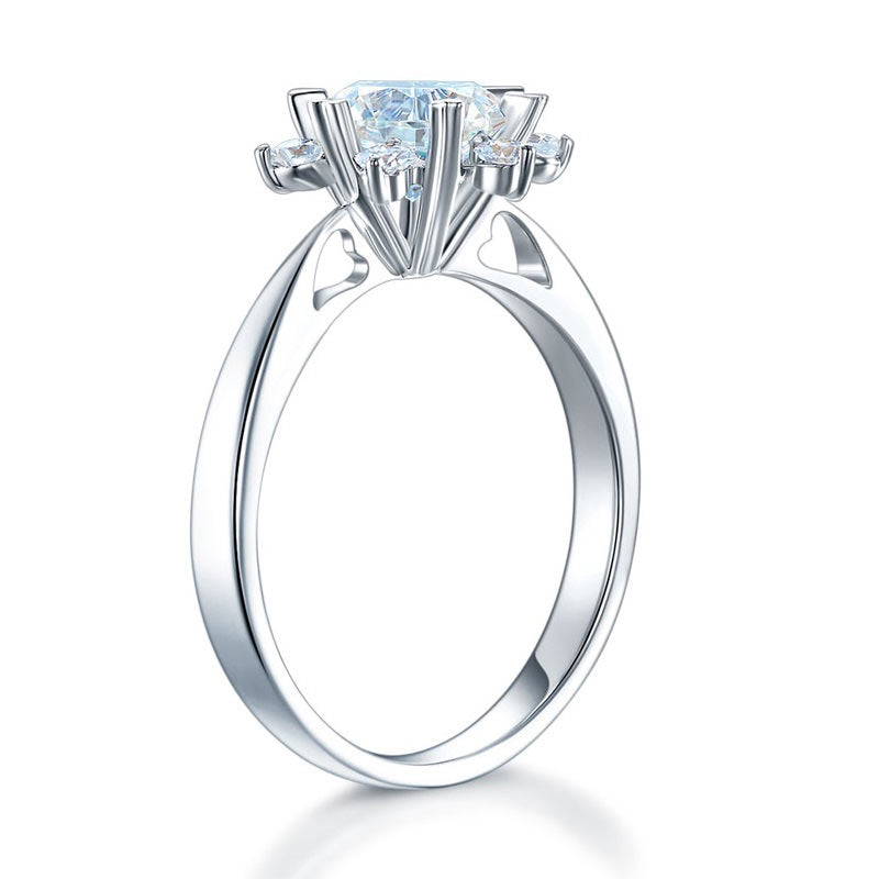 1.00ct Moissanite Diamond Flower Engagement Ring, 925 Sterling Silver