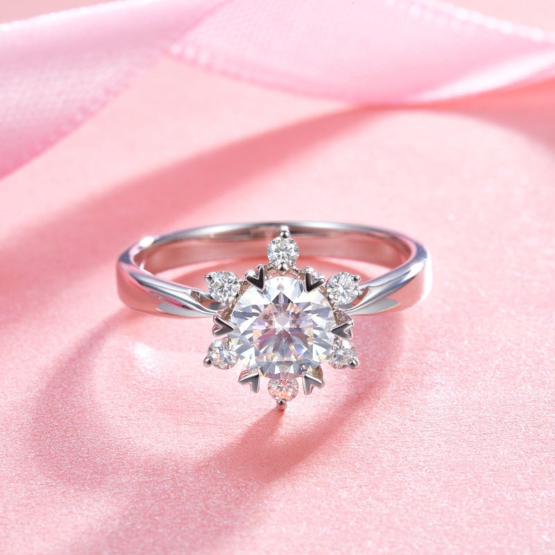 1.00ct Moissanite Diamond Flower Engagement Ring, 925 Sterling Silver