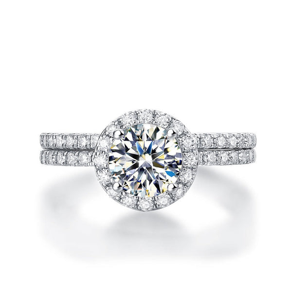 1.00ct Moissanite Diamond Halo Ring Set, 925 Sterling Silver