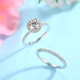 1.00ct Moissanite Diamond Halo Ring Set, 925 Sterling Silver