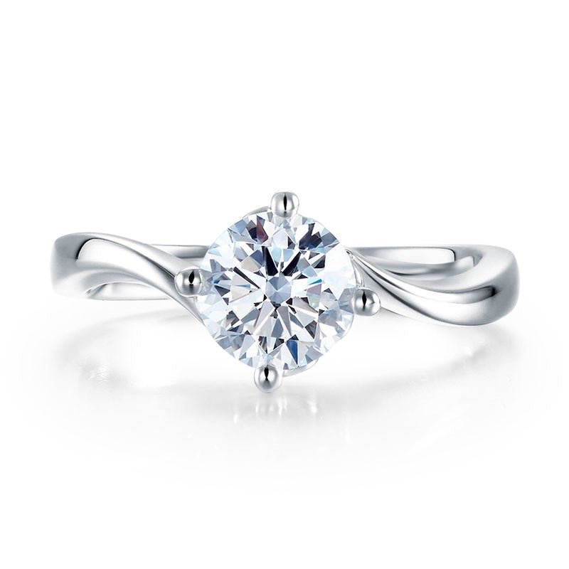 1.00ct Moissanite Diamond Swirl Solitaire Engagement Ring, 925 Sterling Silver