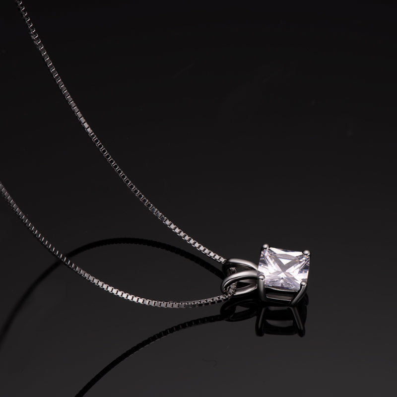 1.00ct Princess Cut Classic Diamond Pendant, 925 Silver, Choose Your Metal Colour