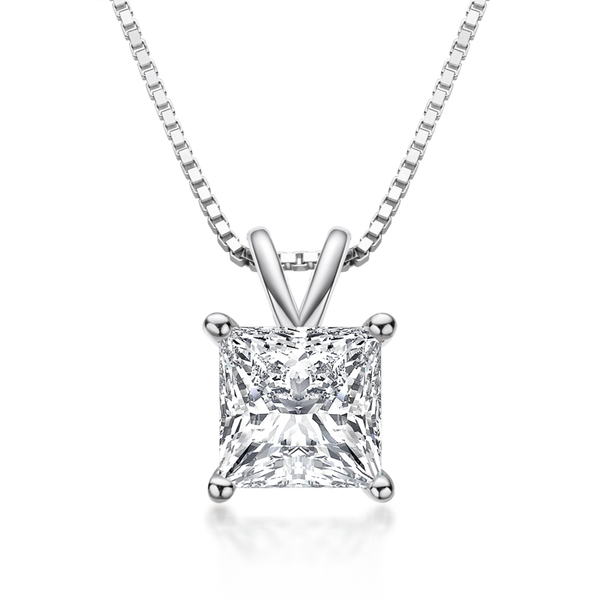 1.00ct Princess Cut Classic Diamond Pendant, 925 Silver, Choose Your Metal Colour