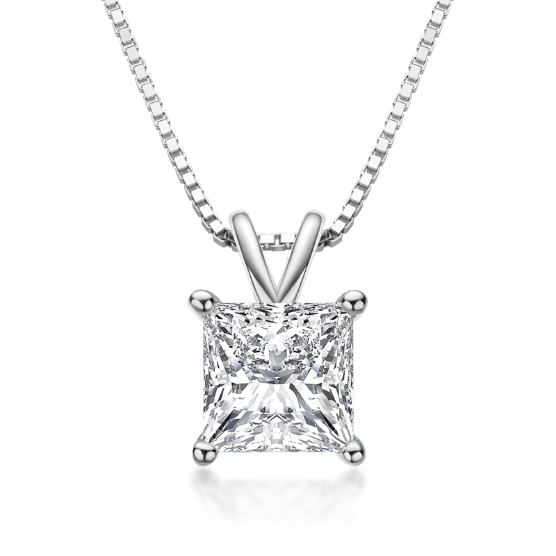 1.00ct Princess Cut Classic Diamond Pendant, 925 Silver, Choose Your Metal Colour