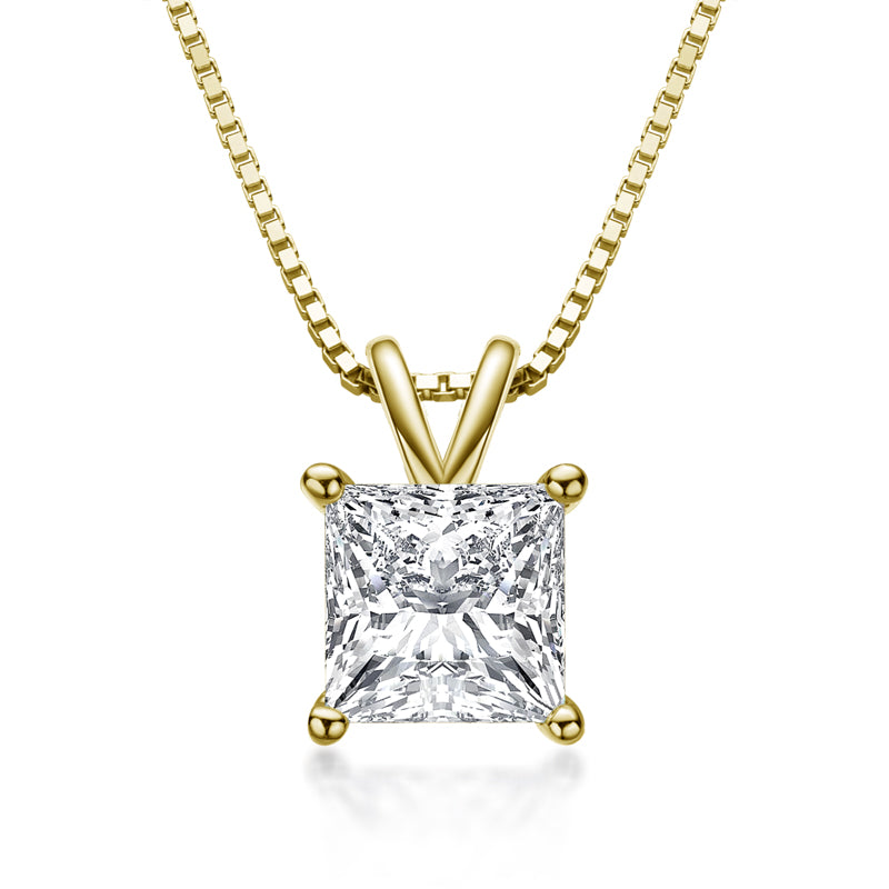 1.00ct Princess Cut Classic Diamond Pendant, 925 Silver, Choose Your Metal Colour