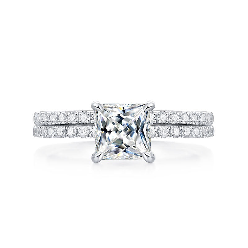 1.00ct Princess Cut Moissanite Diamond Ring Set, 925 Sterling Silver