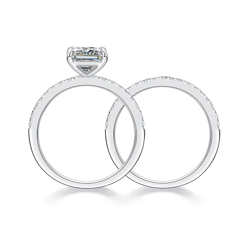1.00ct Princess Cut Moissanite Diamond Ring Set, 925 Sterling Silver
