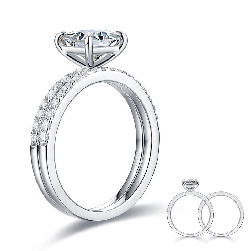 1.00ct Princess Cut Moissanite Diamond Ring Set, 925 Sterling Silver