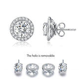 1.00ct each, Round Cut Moissanite Removable Halo Earrings, 925 Silver