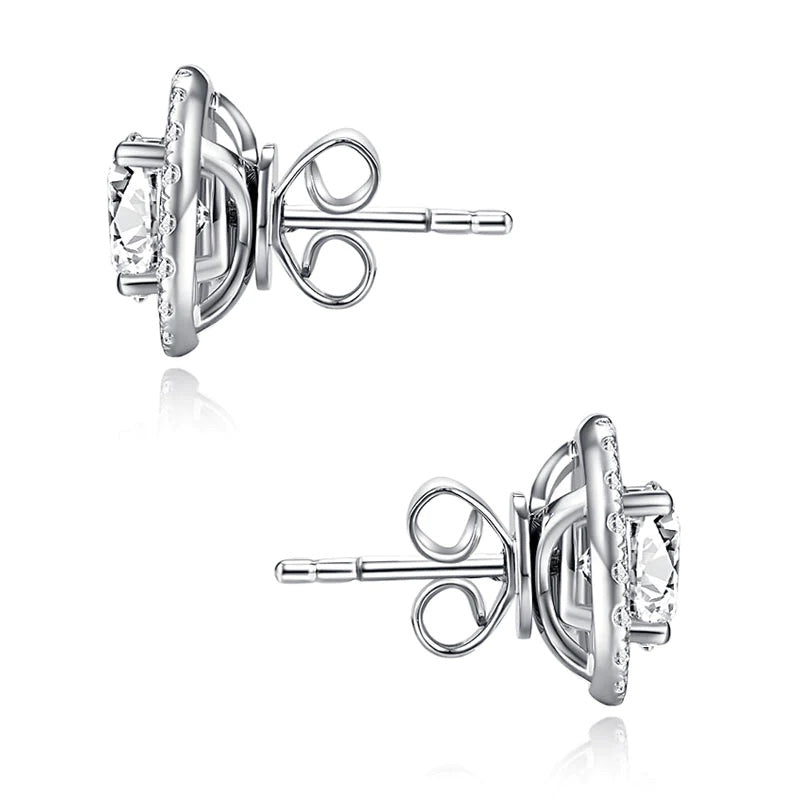 1.00ct each, Round Cut Moissanite Removable Halo Earrings, 925 Silver
