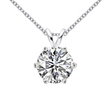 Round Cut Classic Diamond Pendant, Six Claw Setting, 925 Silver, Choose Your Stone Size and Metal