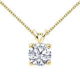 Round Cut Classic Diamond Pendant, Four Claw Setting, 925 Silver, Choose Your Stone Size and Metal