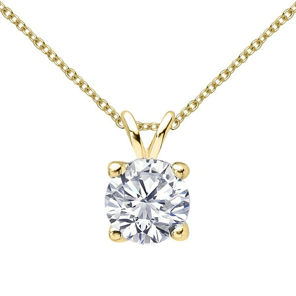 Round Cut Classic Diamond Pendant, Four Claw Setting, 925 Silver, Choose Your Stone Size and Metal