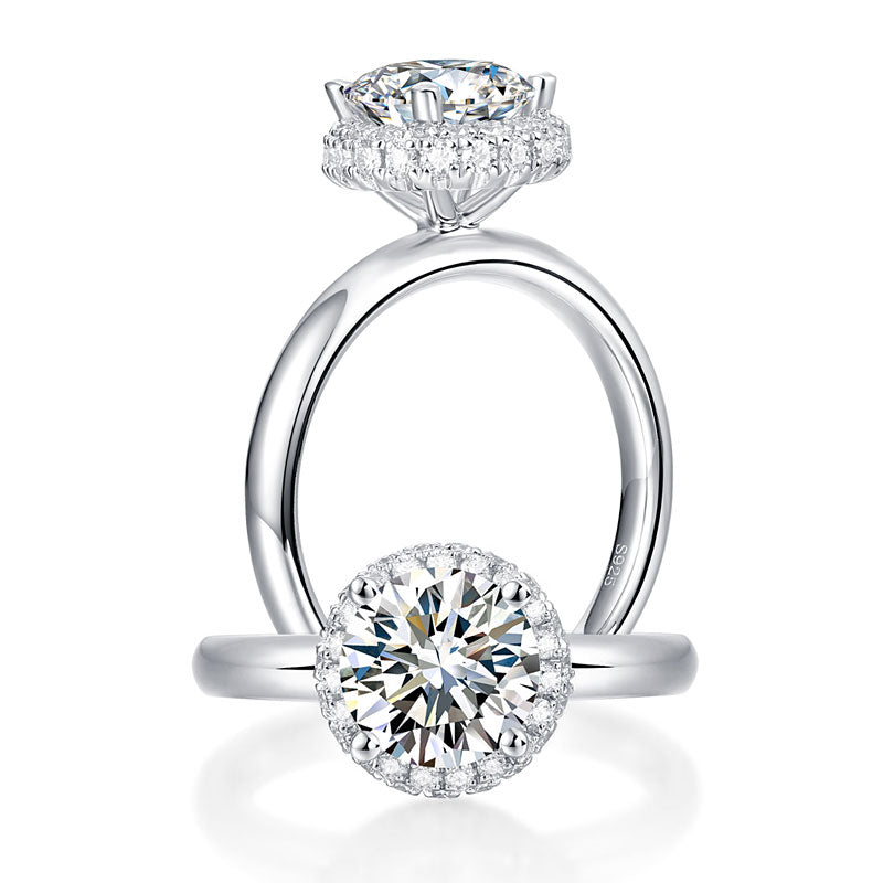 1.50ct Round Cut Moissanite Diamond Ring Halo, 925 Sterling Silver