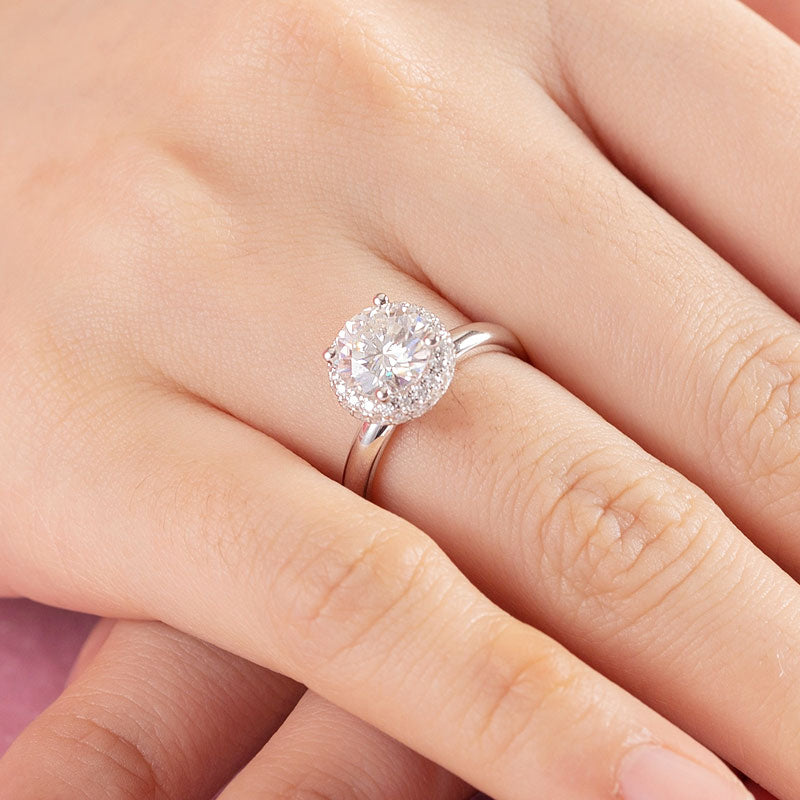 1.50ct Round Cut Moissanite Diamond Ring Halo, 925 Sterling Silver