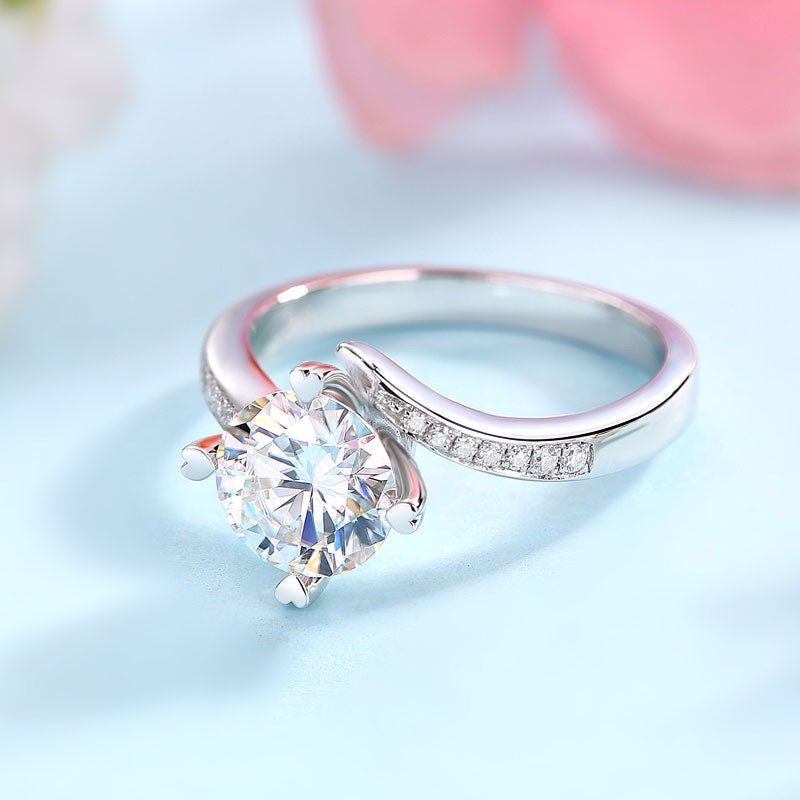 1.50ct Moissanite Diamond Ring Heart Shape Prong, 925 Sterling Silver
