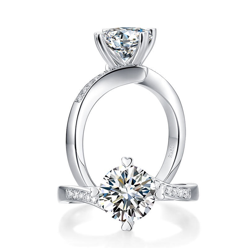 1.50ct Moissanite Diamond Ring Heart Shape Prong, 925 Sterling Silver