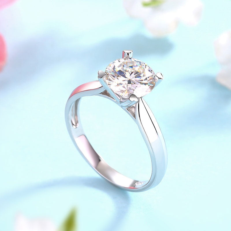 1.50ct Moissanite Diamond Ring Heart Shape Prongs, 925 Sterling Silver