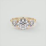 Round Cut 3 Stone Moissanite Engagement Ring