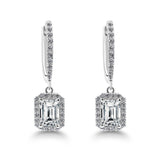 Emerald Cut Diamond Stud Earrings, 925 Sterling Silver