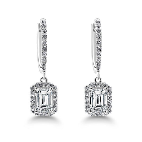 Emerald Cut Diamond Stud Earrings, 925 Sterling Silver