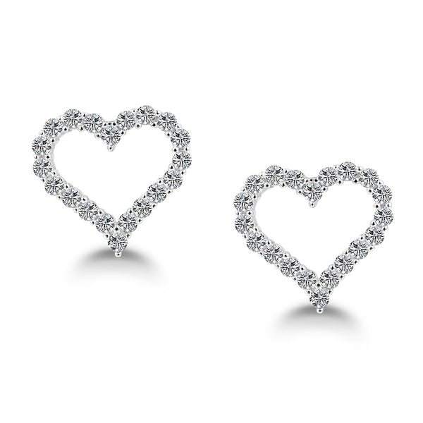 Diamond Heart Stud Earrings, 925 Sterling Silver