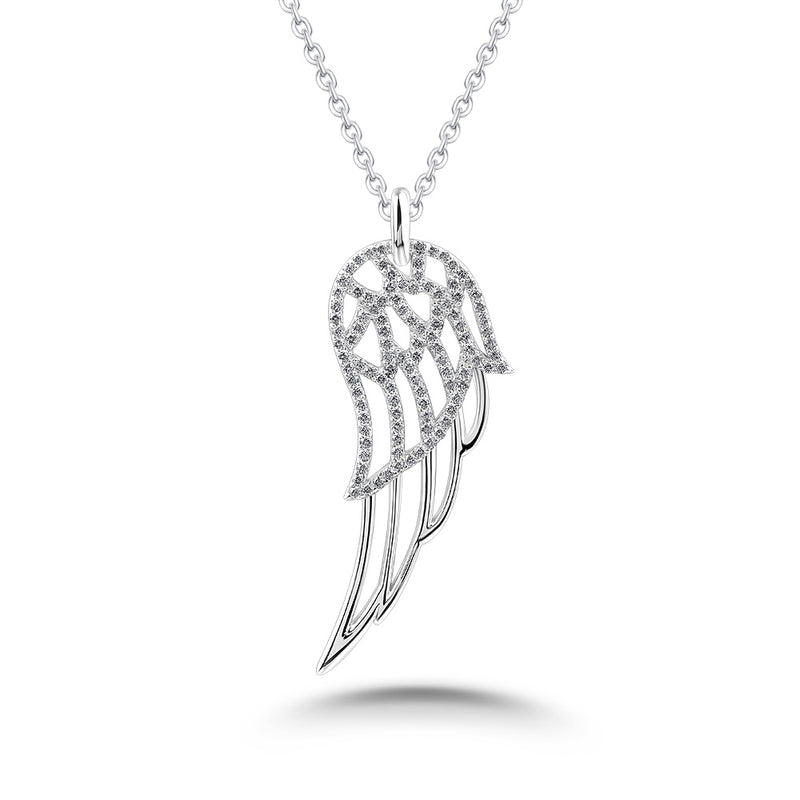 Diamond Angel Wing Pendant, Solid Sterling Silver 925