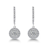 Round Drop Diamond Halo Earrings, 925 Sterling Silver