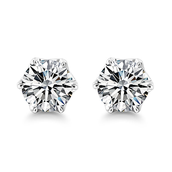 1.00ct each, Round Cut Diamond Stud Earrings, 925 Sterling Silver