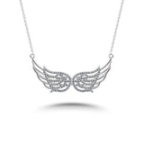 Pave Set Angel Wing Diamond Pendant, Solid Silver 925