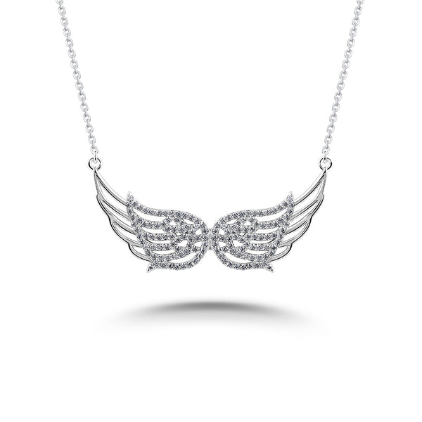 Pave Set Angel Wing Diamond Pendant, Solid Silver 925