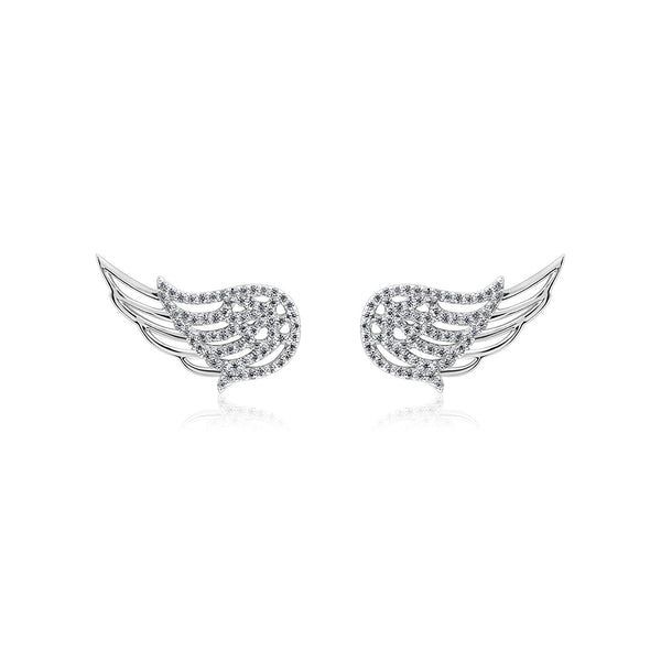 Angel Wing Diamond Stud Earrings, 925 Silver