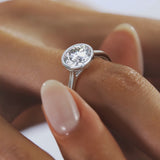 Round Classic Rub-Over Moissanite Ring With Milgrain Edge