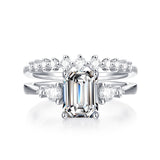 2.00ct Emerald Cut Moissanite Diamond Ring Set, 925 Sterling Silver