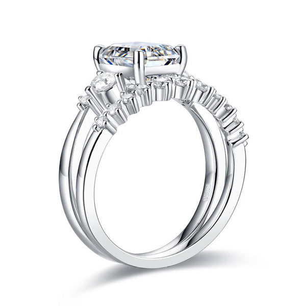 2.00ct Emerald Cut Moissanite Diamond Ring Set, 925 Sterling Silver